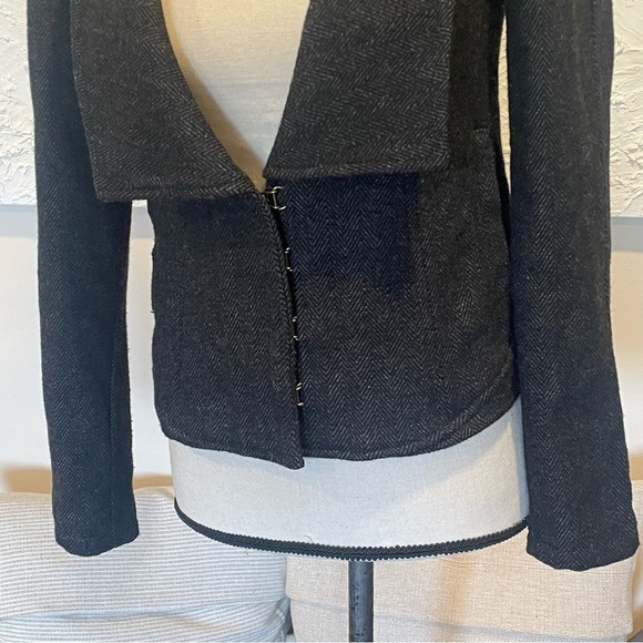 Free People Tweed Blazer Jacket Puff Sleeve Lined Gray Tweed Herringbone Sz 0 - Picture 3 of 12